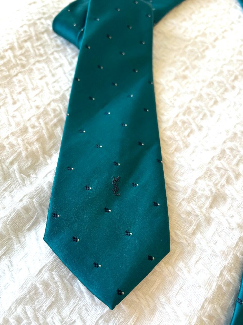 Vintage YSL Tie - Teal - Necktie - New Old Stock - Original Tag - Picture 6 of 7